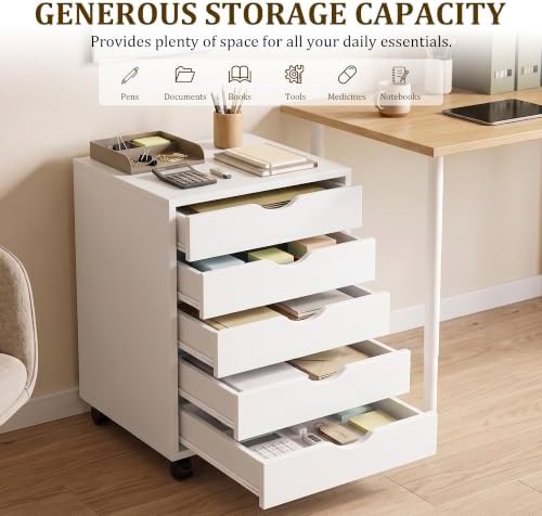 5 Drawer File Cabinet with Wheels, Rolling Printer Stand with Storage - Image 4