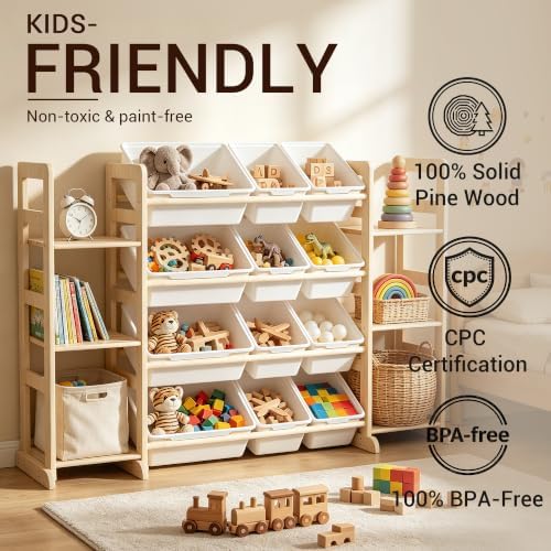 KiddoCood Large 100% Solid Wooden Kids Toy Storage Organizer, 52.3" L - Image 5