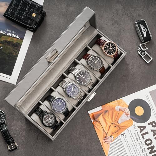 ProCase Watch Box, 6 Slot Mens Watch Display Case, Grey - Image 2