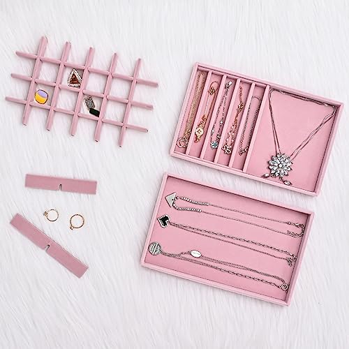 ProCase Stackable Jewelry Organizer Trays for Drawers, Jewelry Drawer Inserts Container Display Case Storage for Earring Necklace Rings Bracelet with Removable Dividers -Dustypink, 4 Layers - Image 3