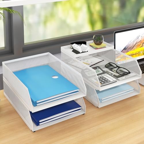 Natwind 4-Tier Stackable Metal Mesh Desk Paper Tray Organizer,White - Image 6