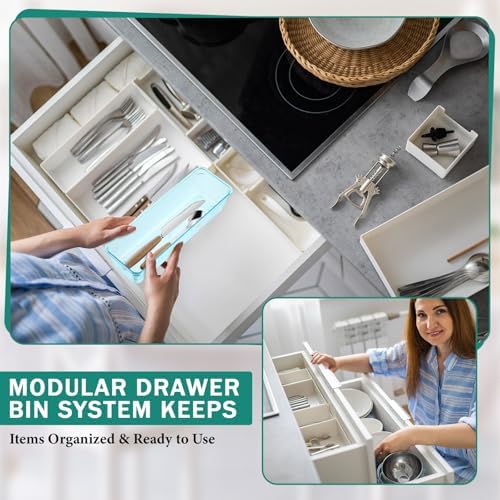 Maitys 12 Pcs Plastic Drawer Organizers, Silverware Tray, 9 x 3 x 2", Blue - Image 5
