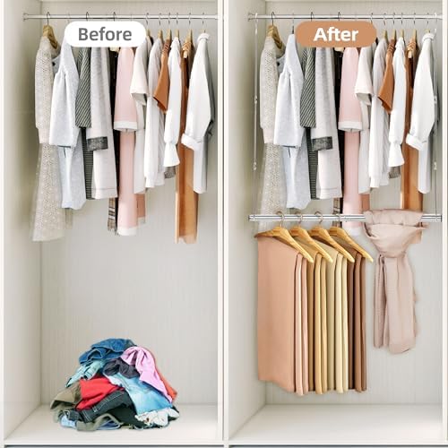 STORAGE MANIAC Hanging Closet Rod, Adjustable Width and Height Closet Hanging Organizer, Space-Saving Clothes Hanging Bar, Closet Extender Hanging Rod Double Closet Hanging Rod, 1 Pack Chrome - Image 5