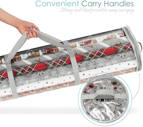 Hearth & Harbor Wrapping Paper Storage Container and Clear Wrap Paper Holder - Christmas Storage Bag with Interior Pockets - Fits Up to 36 Rolls of 40" - Tear Proof, Silver - Image 6