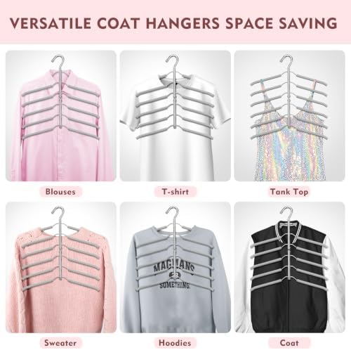 Space Saving Clothes Hangers,6 Tier Non Slip Shirt Hangers Closet Organizer - Image 7
