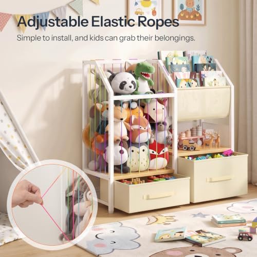 HOOBRO Kids Bookshelf and Toy Storage Organizer, Stuffed Animal Storage with Sling Bookshelf and Non-Woven Drawers, Children Bookcase for Nursery, Playroom, Kids Room White and Natural WN37CW01 - Image 6