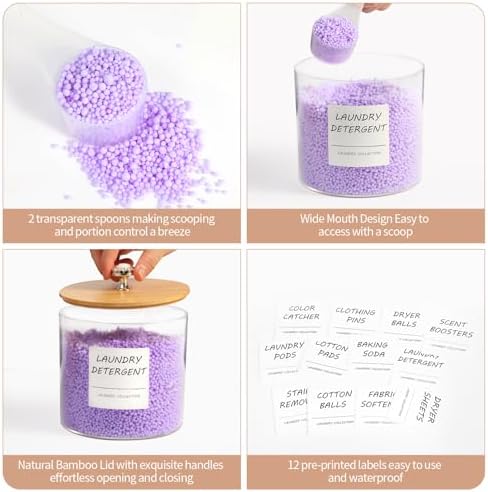 3 Pack Laundry Room Organization Storage Containers, Plastic Clear Laundry Pods Container & Dryer Sheet Holder Jars with Lids, Scoops & Labels for Detergent, Powder, Dryer Balls, Beads - Image 4