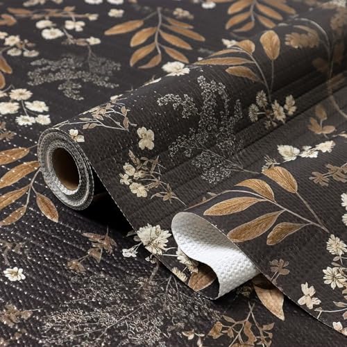 Black Leaf Shelf Drawer Cabinet Liners Waterproof,24IN x 10FT by Amiitay