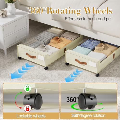 Yecaye 60L Under Bed Storage with Wheels, 4 Pack, Beige - Image 4