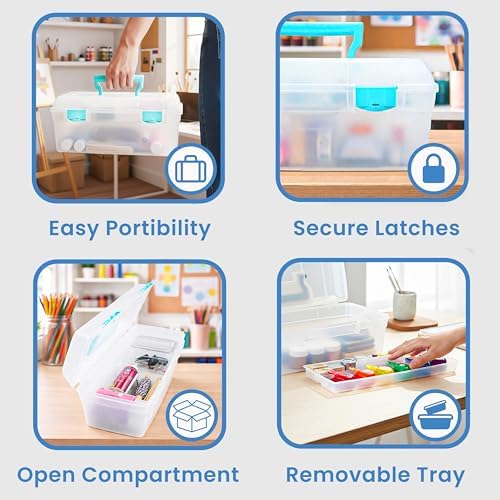 ArtBin Essentials Lift-Out Tray Craft Box with Handle, Clear/Aqua - Image 4