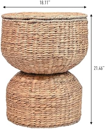 happimess SAT1000A Bhola 18" Hourglass Handwoven Hyacinth Storage Accent Table with Lid for Storage and Decoration in Bedroom, Living Room, Kitchen, Dining Room, Entryway, Guestroom, Natural - Image 3
