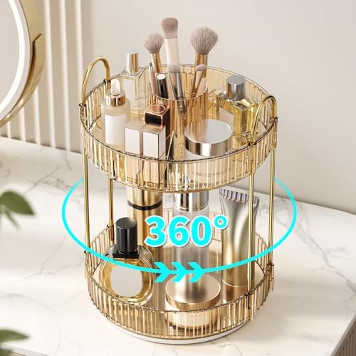 360 Rotating Makeup Organizer - Large-Capacity Skincare & Makeup Storage with 2-Tier Perfume Organizers, Cosmetic Dresser & Makeup Brush Holder - Fits Bedroom, Bathroom, Vanity Shelf & Countertop - Image 5