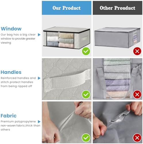 HomeHacks 4-Pack Clothes Organizer Storage Bags, 35L Storage Bins, White - Image 5