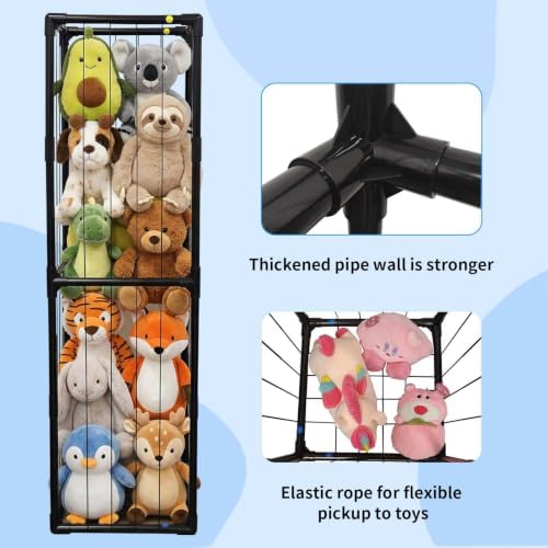 Stuffed Animal Storage, Kids Toy Zoo Storage Organizer with Elastic Band, Thicken PVC Tube Large Stuffed Animals Holder for Nursery Playroom Bedroom Room Furniture Plush Storage(Black) - Image 7