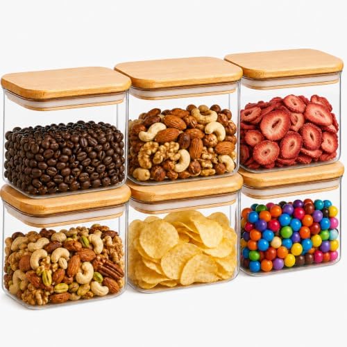 ComSaf Small Glass Containers with Lids 0.7 Qt, Set of 6 Glass Storage Jars by ComSaf