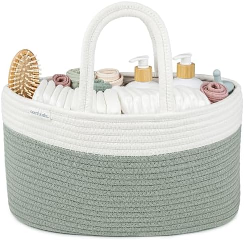 Comfy Cubs Rope Diaper Caddy Organizer - Large Baby Diaper Basket Sage by ComfyCubs