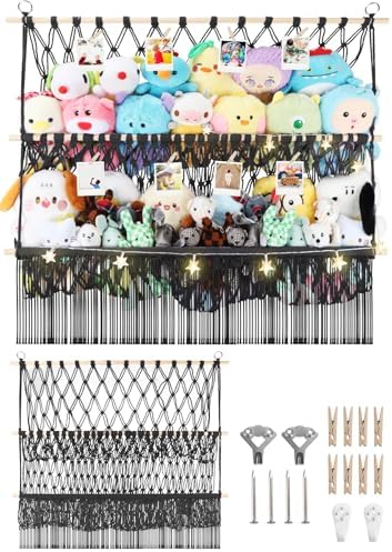 2 Tier Stuffed Animal Storage Shelf Net, 35x30'' Large Plushie Net Black by iHansee