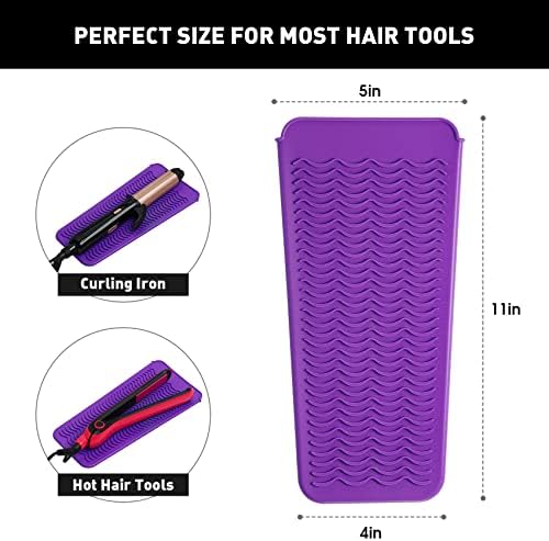 ZAXOP 2 Pack Heat Resistant Silicone Mat Pouch for Flat Iron, Curling Iron,Hair Straightener,Hair Curling Wands,Hot Hair Tools (Purple & Black) - Image 2