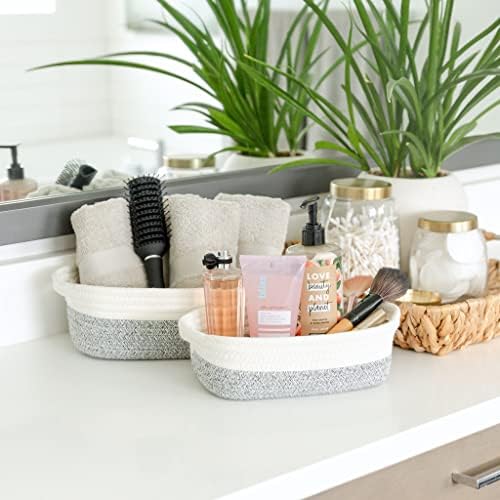 NaturalCozy 5-Piece Rectangle Storage Basket Set- Natural Cotton Rope Woven Baskets for Organizing! Small Basket for Montessori, Baby Nursery, Dog Toy Baskets, Cat Toy Box, Bathroom Organization Bin - Image 4