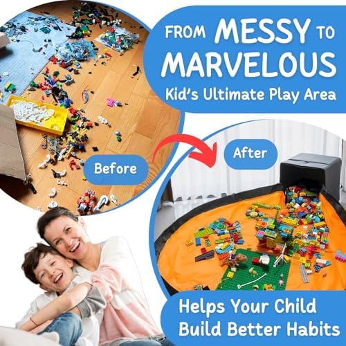 XL Toy Storage Organizer with Play Mat - Storage Bag/Box for Kids, Boys, Girls, Nursery, Playroom - Basket for Building Bricks/Blocks - Collapsible Fabric Cube Bin, 13"x13"x15" - Image 2