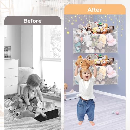 2PCS Large Corner Stuffed Animal Storage, Grey Wall Hammock Toy Net, Gift - Image 3