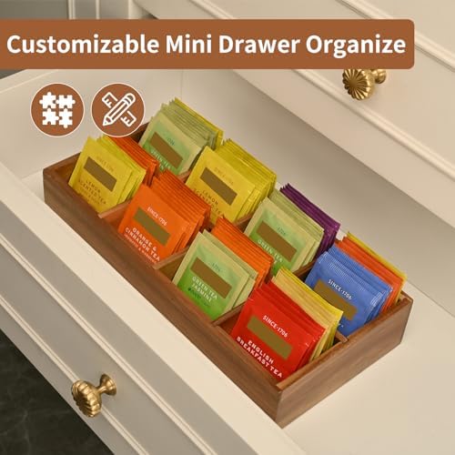 Acacia Wood Tea Bag Organizer with 8 Slots – Tea Bag Holder and Tea Organizer, Sugar Packet Storage for Countertops, Set Of Two - Image 6