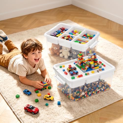 Citylife 17 QT Plastic Storage Box Building Baseplate Lid Removable Tray - Image 2