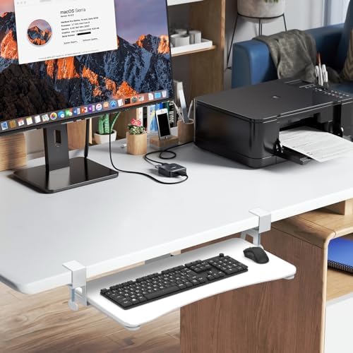 suptek Keyboard Tray Under Desk Pull Out with C Clamp Mount, Computer Keyboard & Mouse Tray, 25.6 (30 Including Clamps) x 11.8 inch Slide-Out Platform Computer Drawer for Typing, White, DSF1W - Image 4