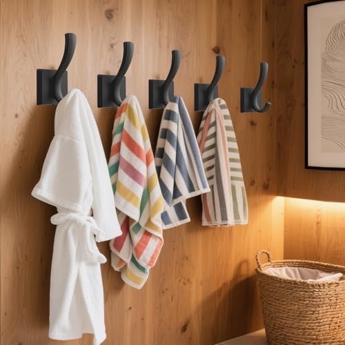 TOFIIGREM Black Towel Hooks Coat Hooks for Wall, Hand Towel Holder Robe Hook for Bathroom, Entryway Hat Hooks for Hanging Coat Towels Keys Hats (6 Pack) - Image 3