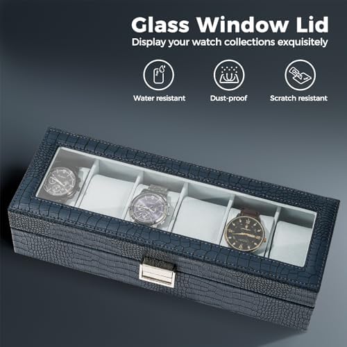 ProCase Watch Box, 6 Slot Mens Watch Display Case, CrocCobaltBlue - Image 3