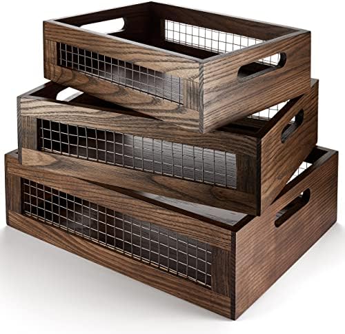 Set of 3 Large Wooden Nesting Countertop Basket for Display by NAGAWOOD