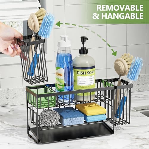 Cisily 2-Tier Kitchen Sink Caddy Organzier Rack with Dish Brush Sponge Holder - Image 3