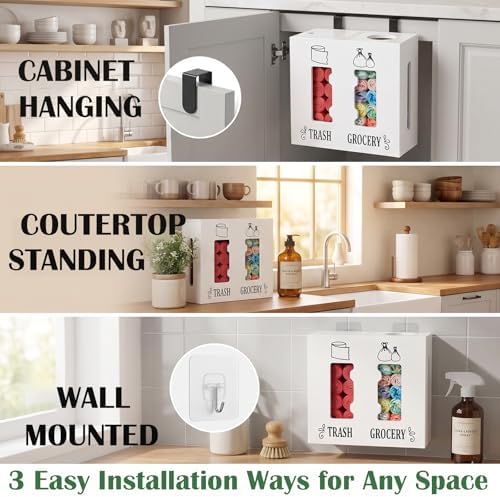2 in 1 Trash Bag Dispenser and Grocery Bag Holder, Large Wooden Trash Bag Holder,Trash Bag Dispenser for Grocery Bags and Plastic Bags,Kitchen Cabinet Under Sink Organizers and Storage - Image 5