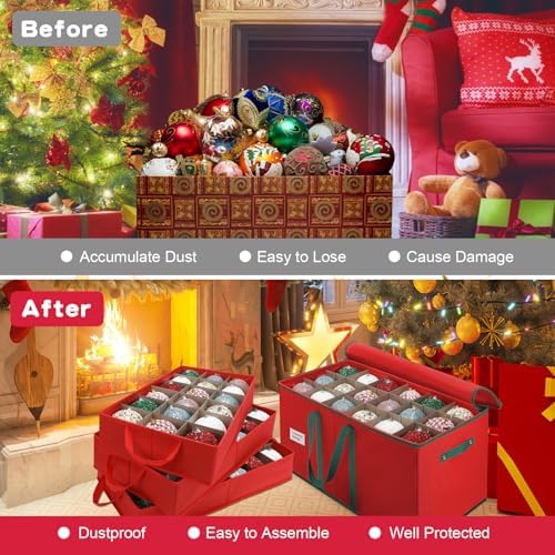 Large Christmas Ornament Storage Box Keeps 54 4" & 3 Individual Trays - Image 4