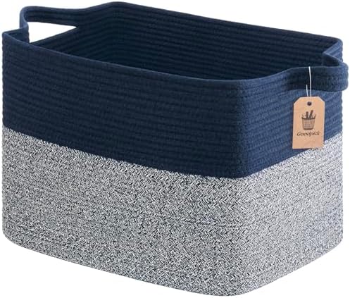 Goodpick 50L Large Woven Storage Basket, 18" x 14" x 12", Blue by Goodpick