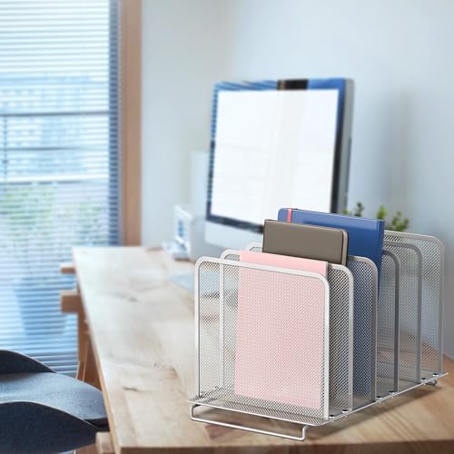 Simple Houseware Expandable 5 Section Upright File Sorter Organizer, Silver - Image 4