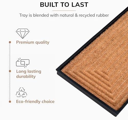 Anji Mountain Heavy Duty Waterproof Rubber Shoe Storage Mat Organizer/Boot Storage Multi Use for Entryway with Coir, Tan Rectangle Embossed Insert, Fits 4 Pair (46.5" Wide) - Image 3