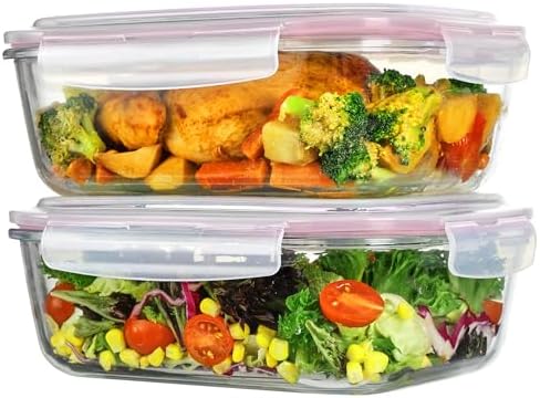 Vtopmart 2Pack 2260ml/76.4oz Extra Large Glass Storage Containers, Pink by Vtopmart
