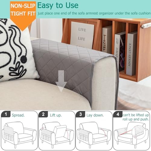 Remote Control Holder for Recliner Non-Slip Armchair Caddy Couch Armrest Organizer, Arm Chair Bedside Caddy Storage Organizer for Recliner Couch With 6 Pockets for Magazine, Tablet, Phone, iPad (Grey) - Image 4