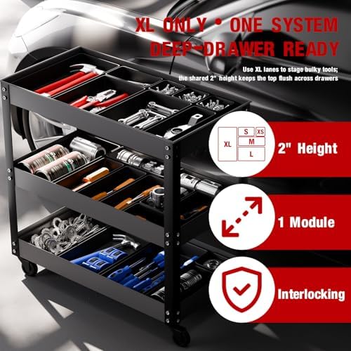 【6 PCS Extra-Large】 Tool Box Drawer Organizer Trays with Non-slip Pads, Heavy-Duty Tool Chest Drawer Organizer for Rolling Tool Chest and Garage Drawers, Truck Toolbox organizer and Workbench Storage - Image 5
