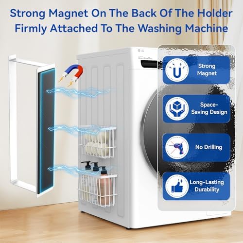 Laundry Room Organization and Storage Magnetic Dryer Ball Holder with Magnetic Hanger Holder, Magnetic Lint Bin for Washer Dryer, Iron Basket Dryer Ball Container, Magnetic Laundry Organizer (White) - Image 2