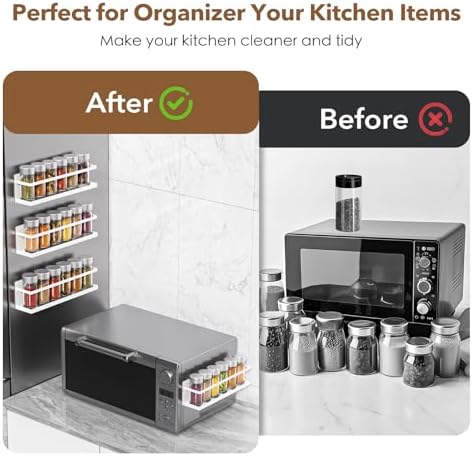 VANPET Magnetic Spice Rack for Refrigerator, Magnetic Fridge Shelf for Kitchen Spice Organizer, Spice Rack Wall Mount, Fridge Organizers and Storage (4, White) - Image 4