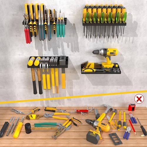 UNITEDPOWER Wall Mount Hand Tool Storage Set, Screwdriver Organizer, Pliers Holder, Hammer Rack, Metal Hardware Tray for Garage Workshop Workbench - 4 Pack - Image 6