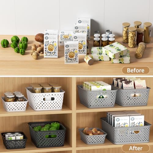 MaxGear 3 Pack Plastic Storage Baskets, Small, Black - Image 4