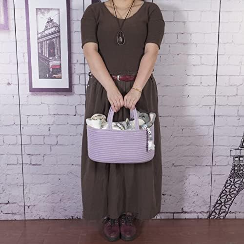 XUANGUO Cotton Rope Baby Diaper Caddy Organizer for Girls Purple Lavender - Image 3