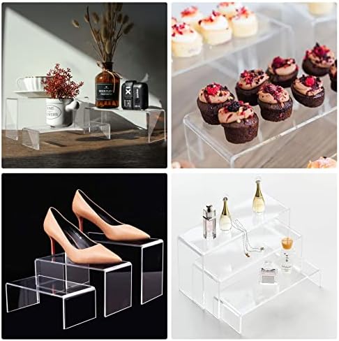 ANDGOO Large Acrylic Display Risers, 2 Sets(11.2”L-11.6”L-12”L) Clear Rectangular Showcase Collectibles Display Shelf, Retail Desktop Risers Display Stand for Organize and Decoration - Image 4