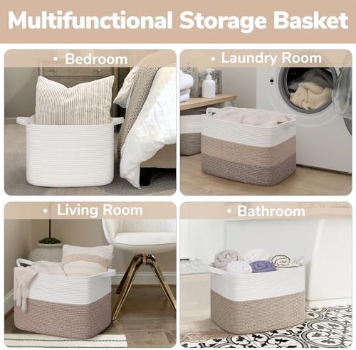 Goodpick 50L Large Woven Storage Basket, 18" x 14" x 12", Light Brown - Image 5