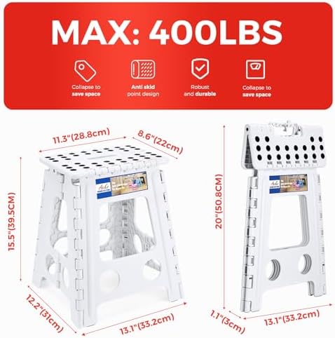 ACKO Folding Step Stool 16 Inch, 400 lbs Capacity with Safety Lock, White - Image 5