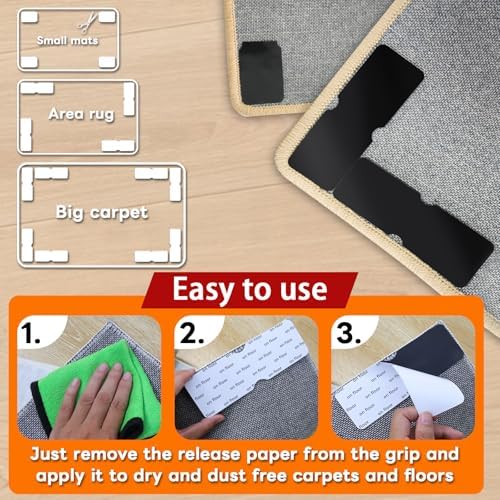 Reusable Rug Tape Grippers for Hardwood Floors No Damage,Non Slip Pads 24Pc - Image 4