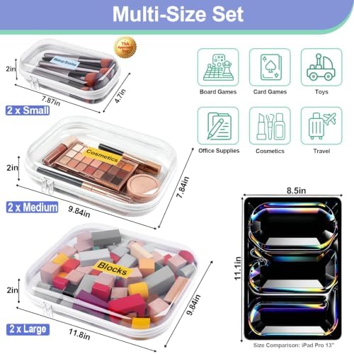 6 Pack Clear Hard Shell Zipper Cases, Makeup Bags, 3 Size 2L+2M+2S - Image 2